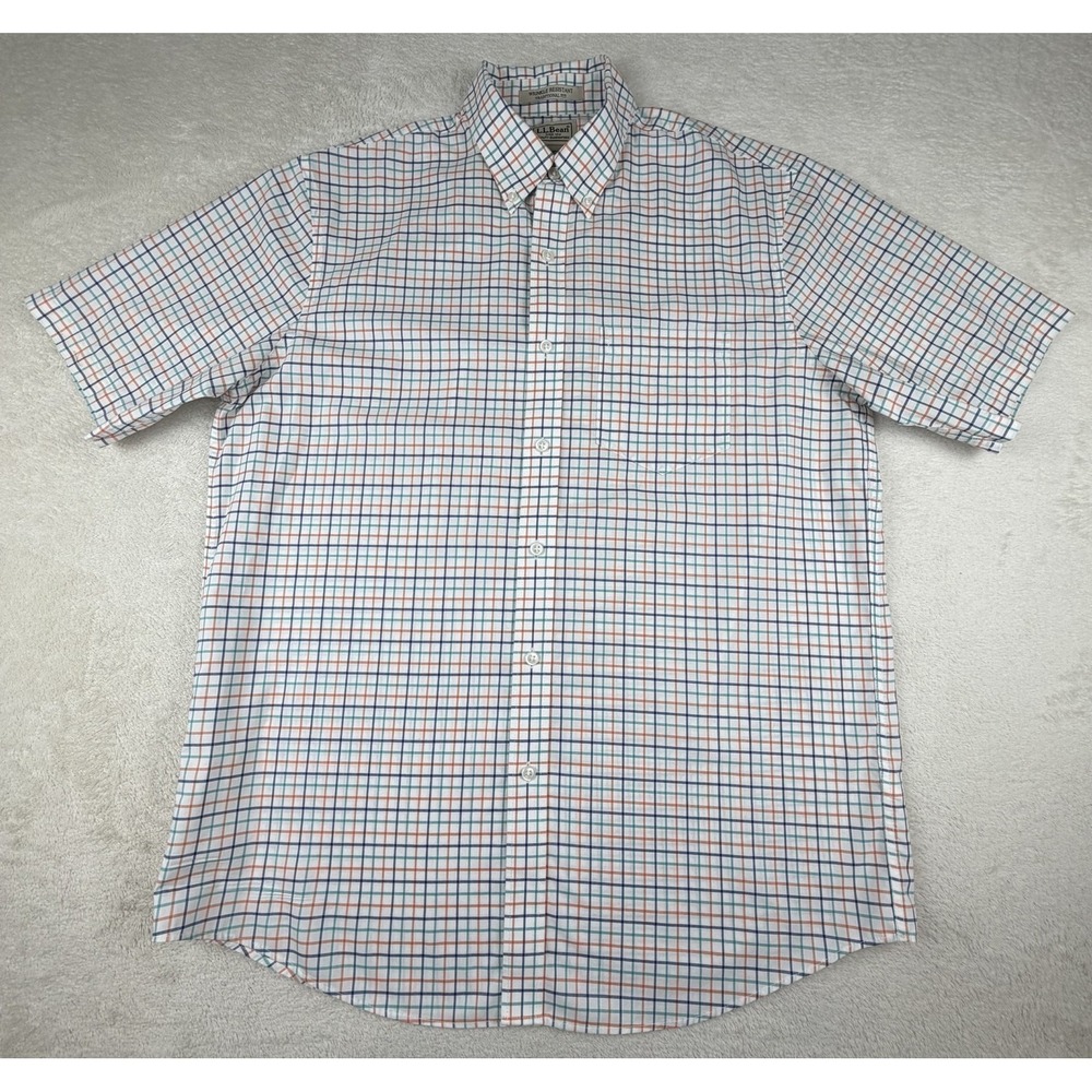 L.L.Bean Mens M Plaid Short‎ Sleeve Shirt Traditional Fit Wrinkle Resistant